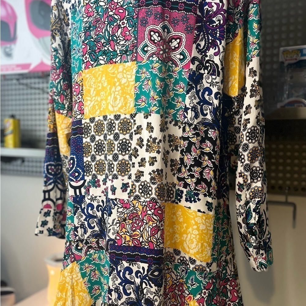 For the Republic Multi‎ Color Dress Size 1X Scarf Patchwork Button Up Collar - Picture 5 of 6